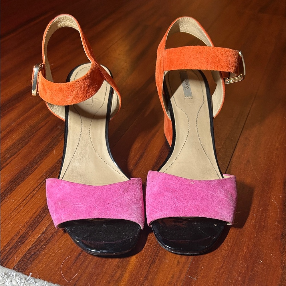 Italian Geox Pink and Orange Heeled Sandals